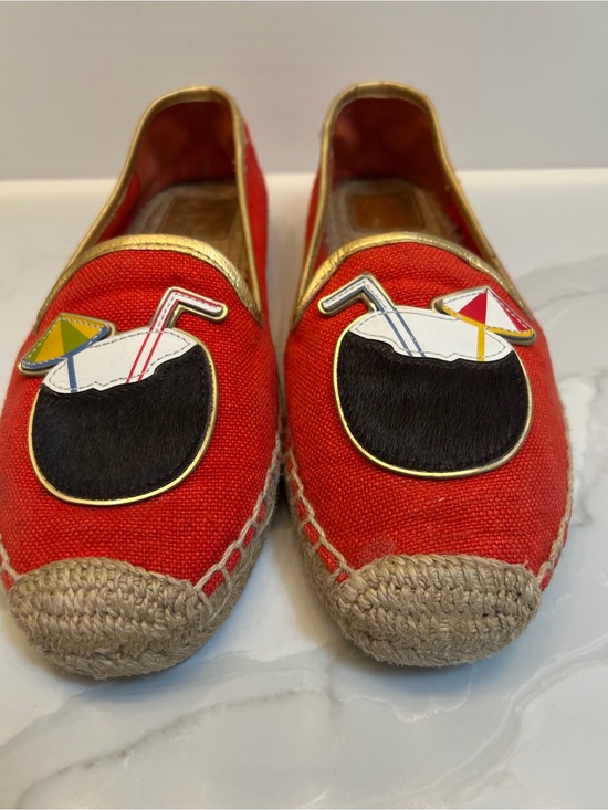 Tory Burch Shoes - Tory Burch Coco Applique Espadrille Calf Hair Flats 8.5 EUC